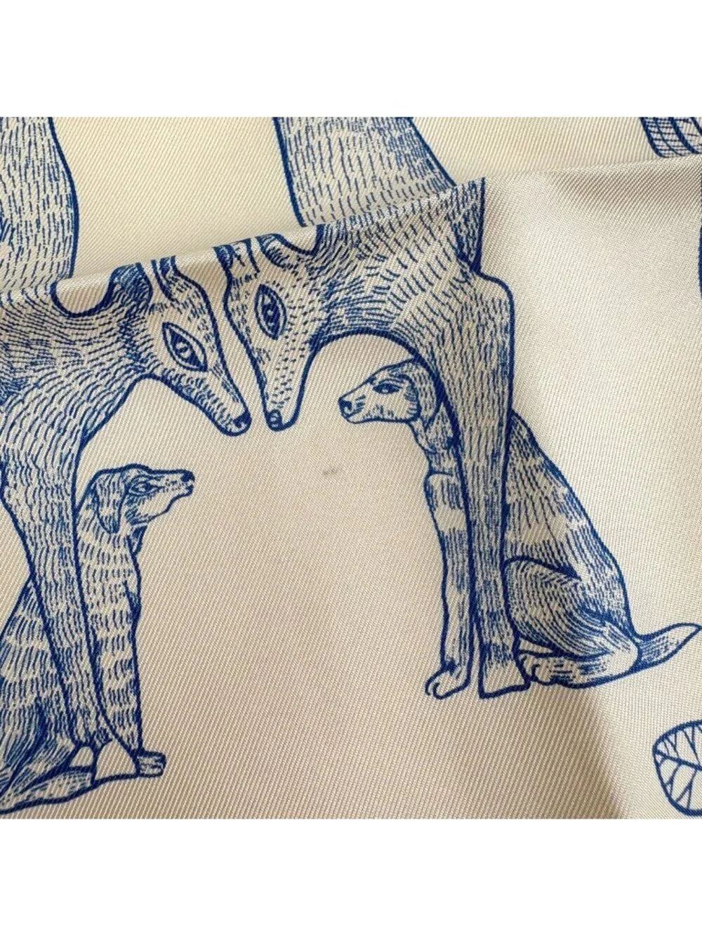 Hermes Carre 90 Animal Alphabet Scarf Silk Light Beige Blue